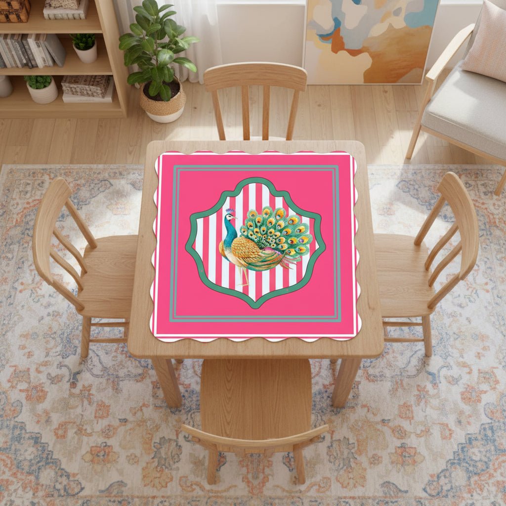 Pretty As A Pink Peacock Scalloped Mahjong Mat