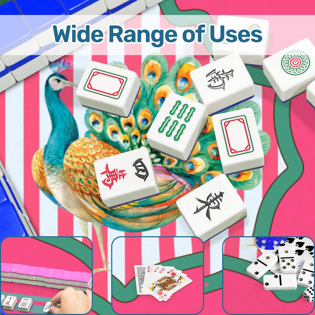 Pretty As A Pink Peacock Scalloped Mahjong Mat