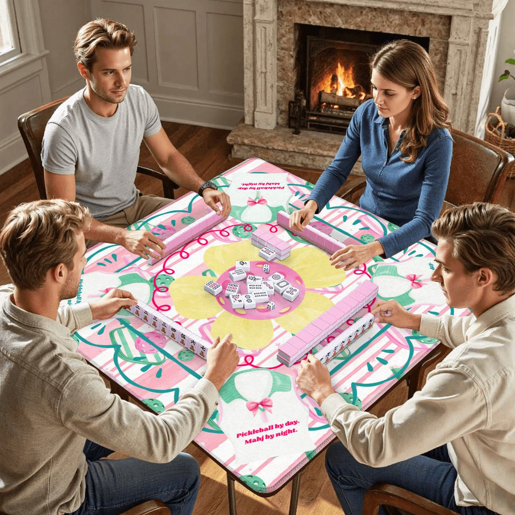 Mahjong Pickleball By Day, Mahj By Night, Whimsical Fun Mahjong Mat