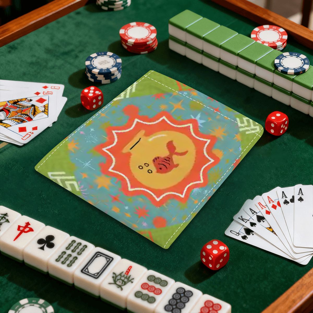Modern Cosmic Fish 4 Mahjong Card Holder with Line Finder