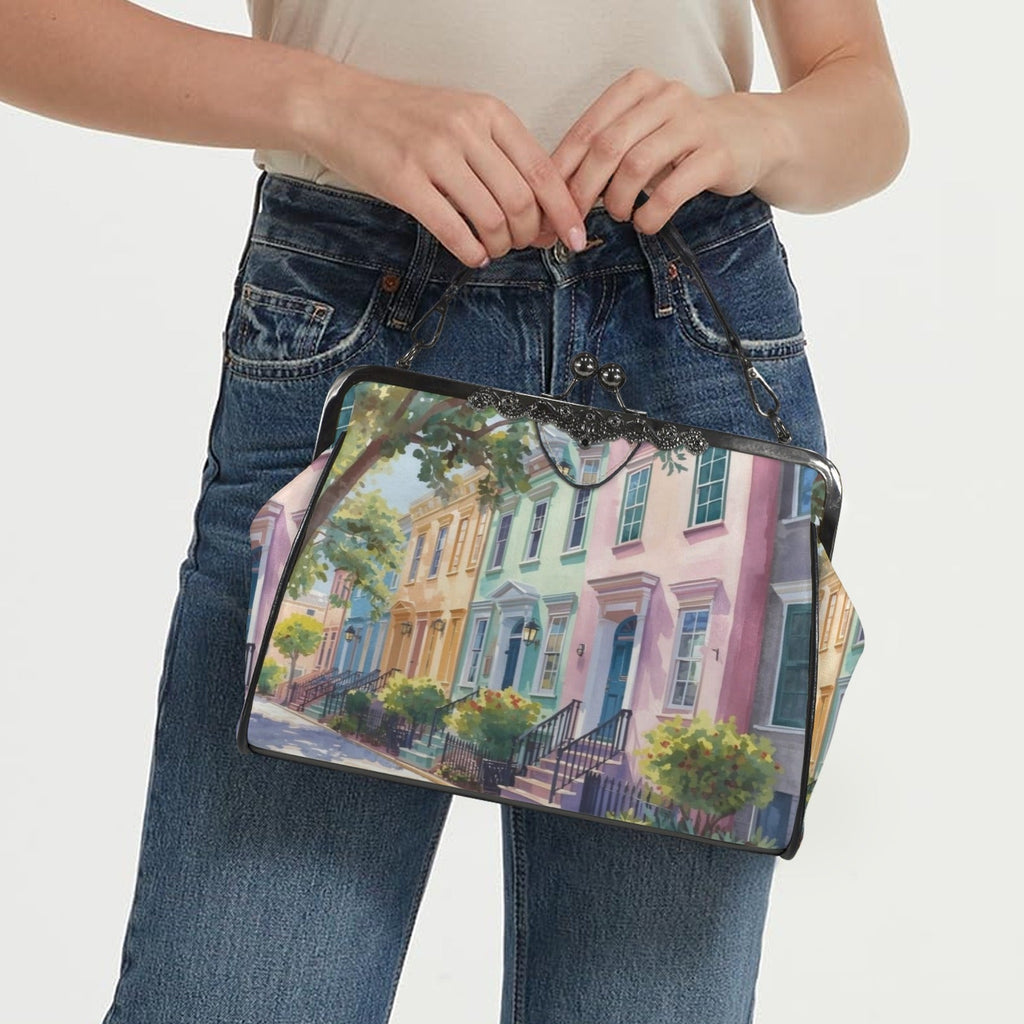 Charleston South Carolina Rainbow Row Preppy Vintage Kisslock Handbag/Shoulder Bag