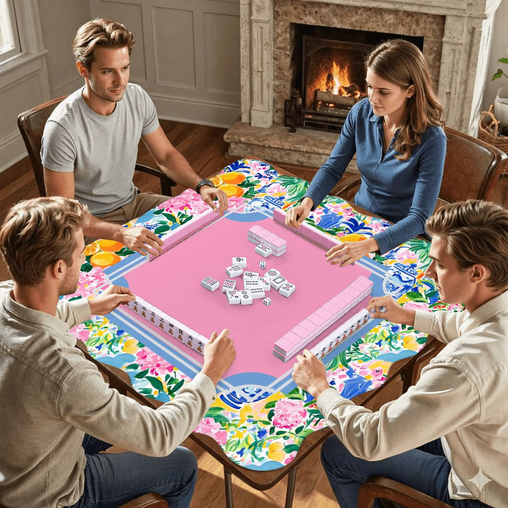 Floral Chinoiserie Preppy Pastel Scalloped Mahjong Mat