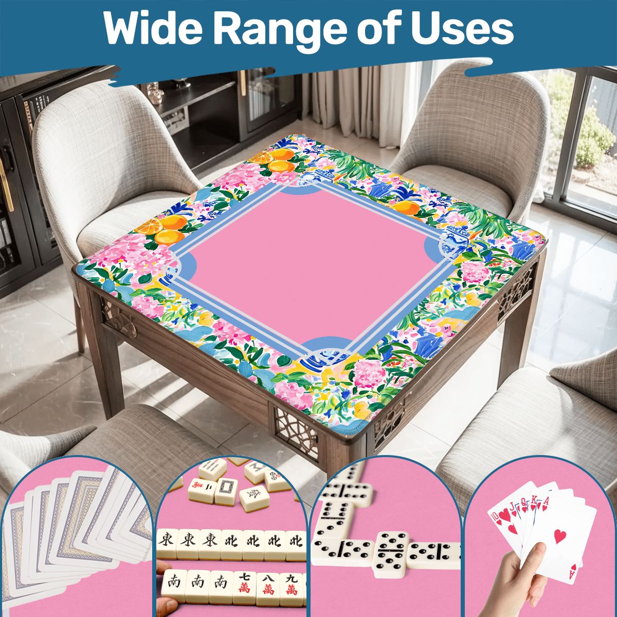 Preppy Pastel Floral Chinoiserie Mahjong Mat 33"x33"