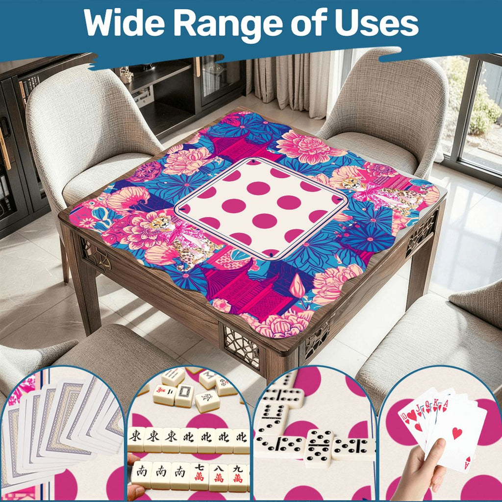 Scalloped Mahjong Mat Cheetah Dynasty Pink Pagoda