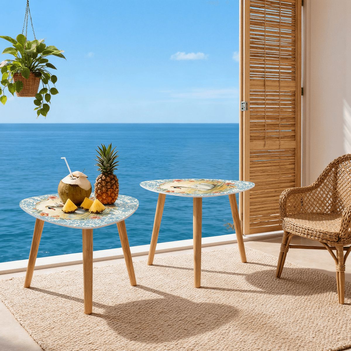 On Golden Pond Floral Swan Modern Nesting Tables