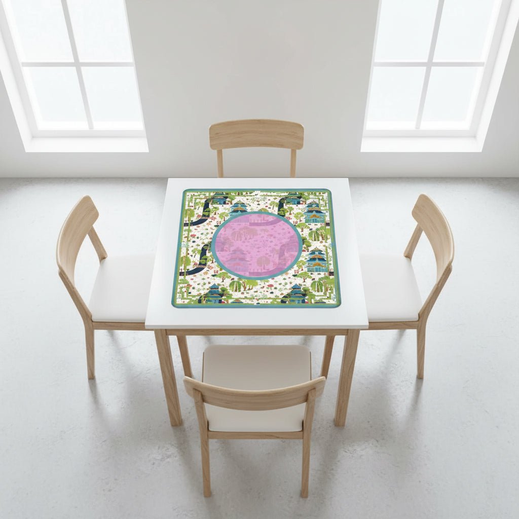 Mahjong Mat Chinoiserie Pagoda Asian Garden