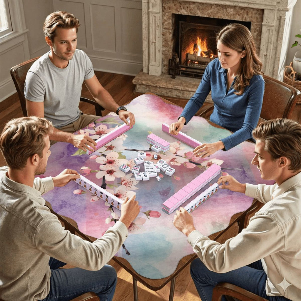 Blossoms In Bloom Dainty Watercolor Plaid Scalloped Mahjong Mat