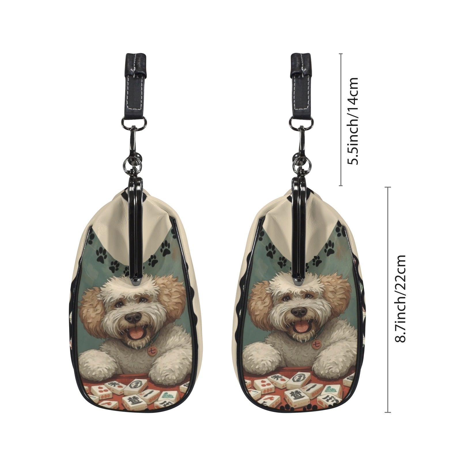 Mahjong Doodle Dog, Whimsical Vintage Style Kisslock Crossbody Shoulder Bag