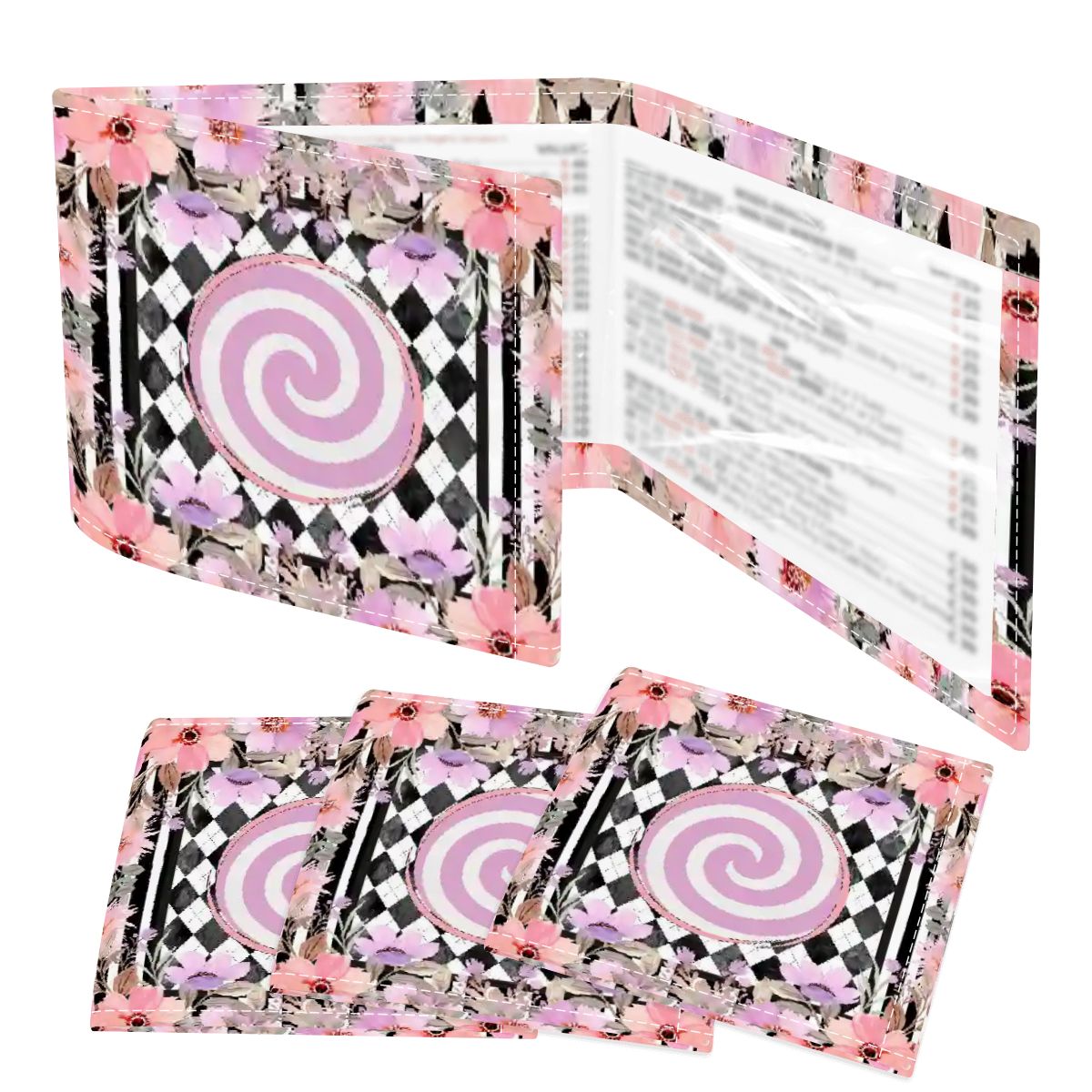 Harlequin Romance Floral Preppy 4 Mahjong Card Holder with Line Finder