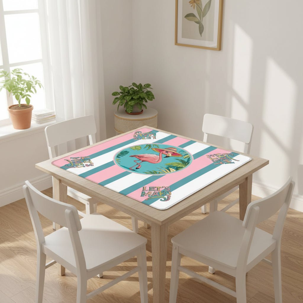 Let's Mahj, Tropical Flamingo Pink, White And Aqua Mahjong Mat