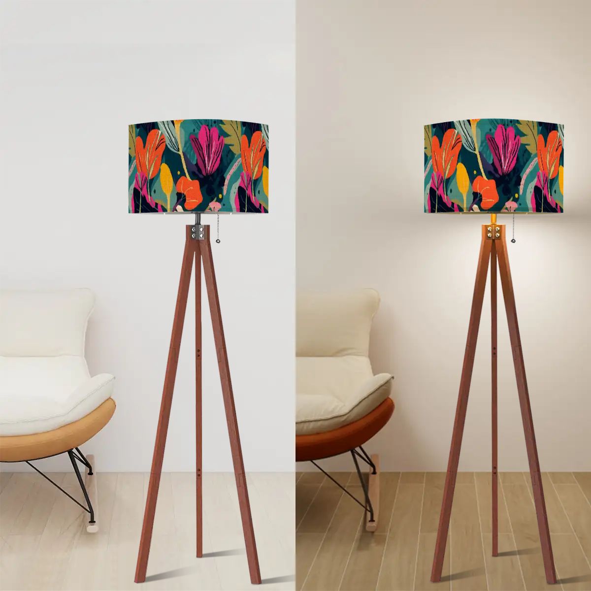 Grand Bohemian Modern Tripod Floor Lamp Orange, Teal, Yellow Fuchsia