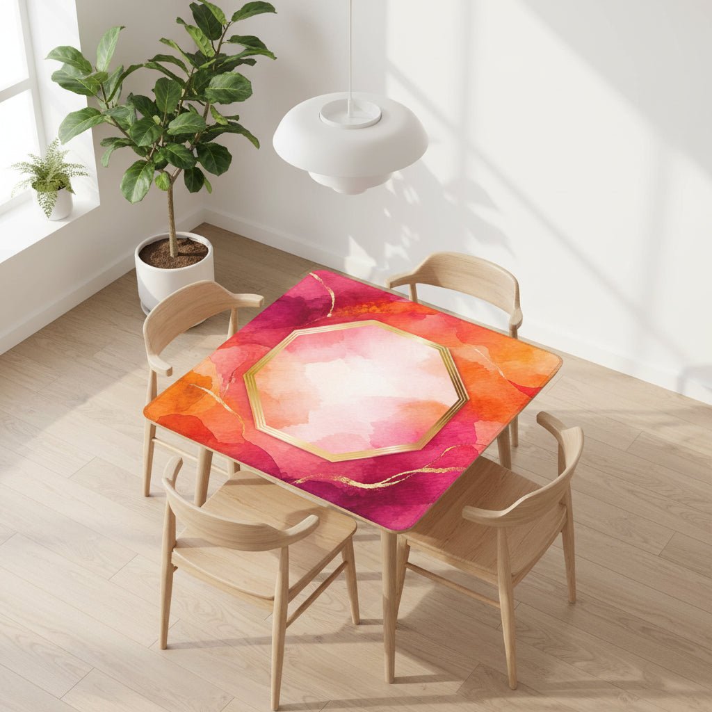 Bejeweled Watercolor, Fuchsia, Orange And Gold Flecked Mahjong Mat