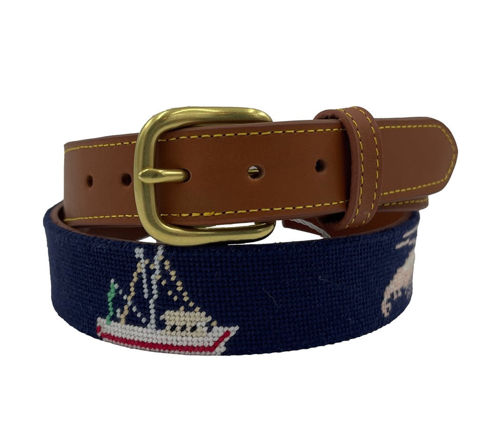 Shrimp and Boats Needlepoint Belt