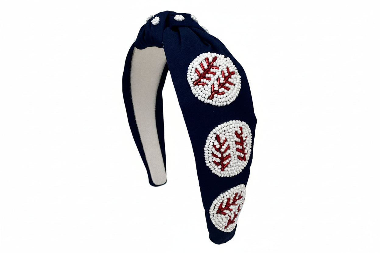 Baseball Knot Headband - Navy