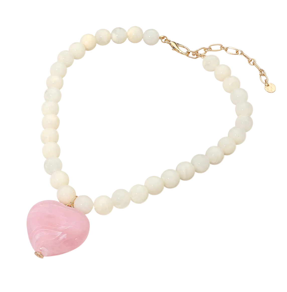 Chucky Bead with Heart Pendant Charm Necklace - White and Pink