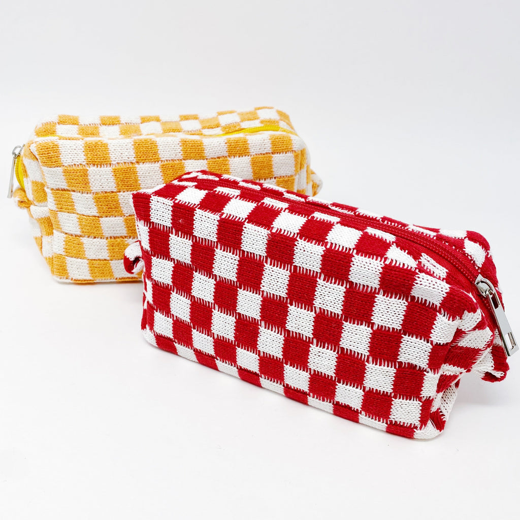 Checkered Cosmetic Bag - Stylish & Durable Makeup Organizer