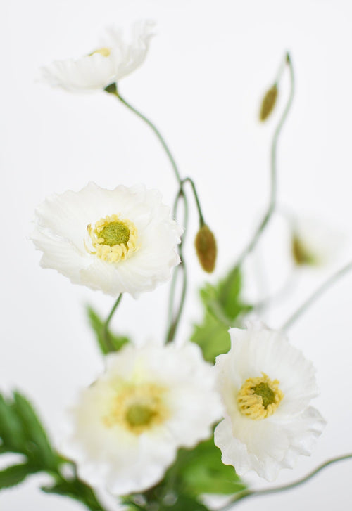15" Faux Poppy Bush White Bush