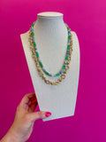Double Chain and Bead Necklace - Blue