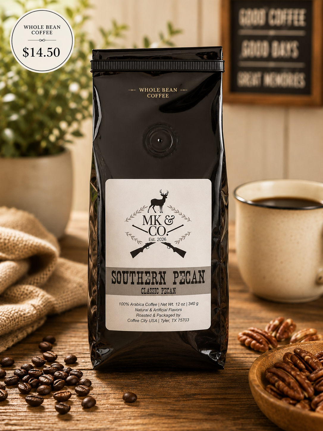 MK & Co. Southern Pecan WHOLE BEAN Coffee