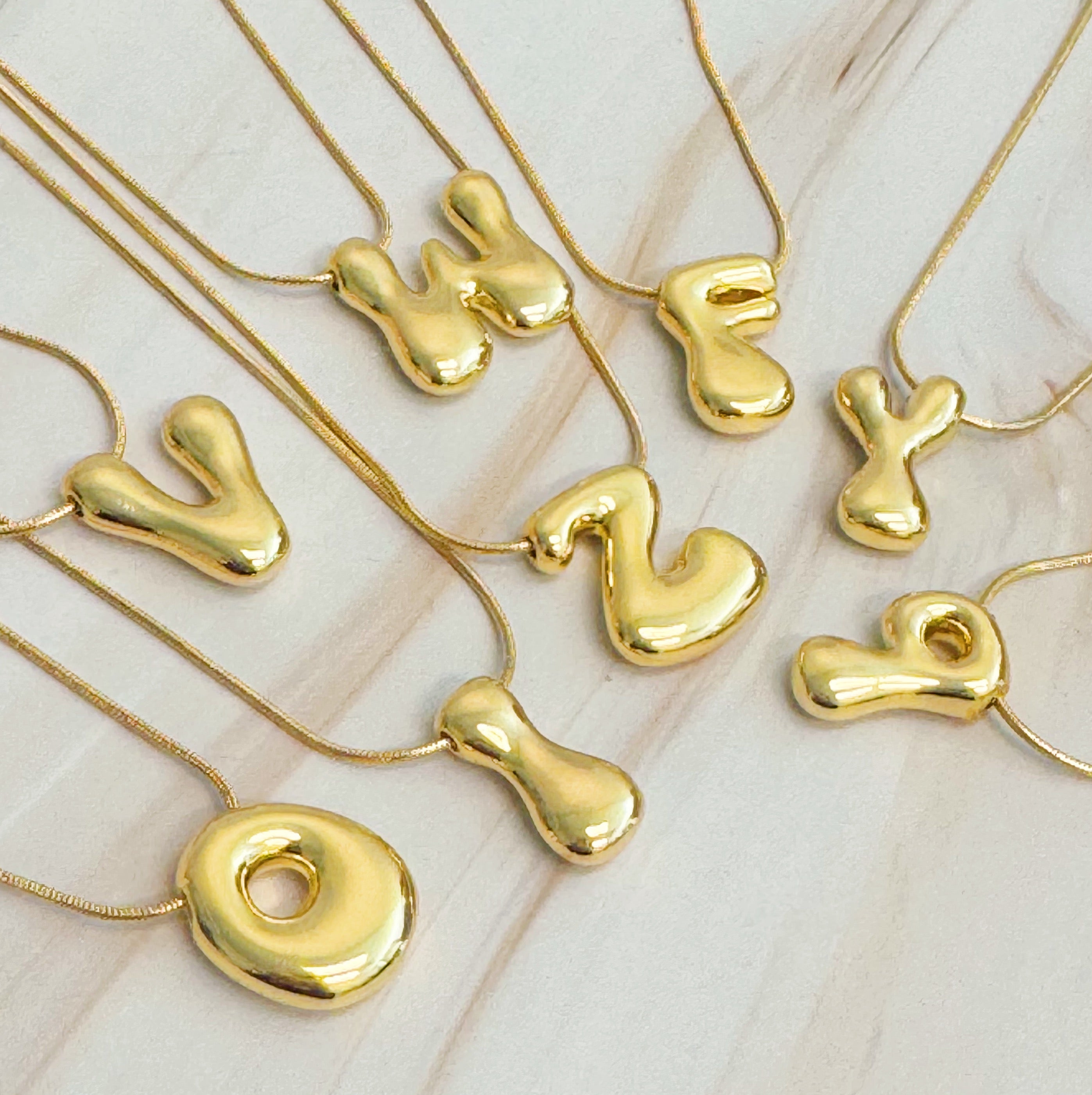 Balloon Letter Initial Pendant Necklace in Gold