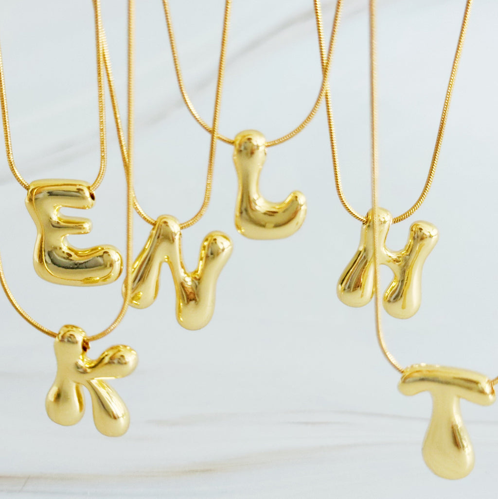 Balloon Letter Initial Pendant Necklace in Gold