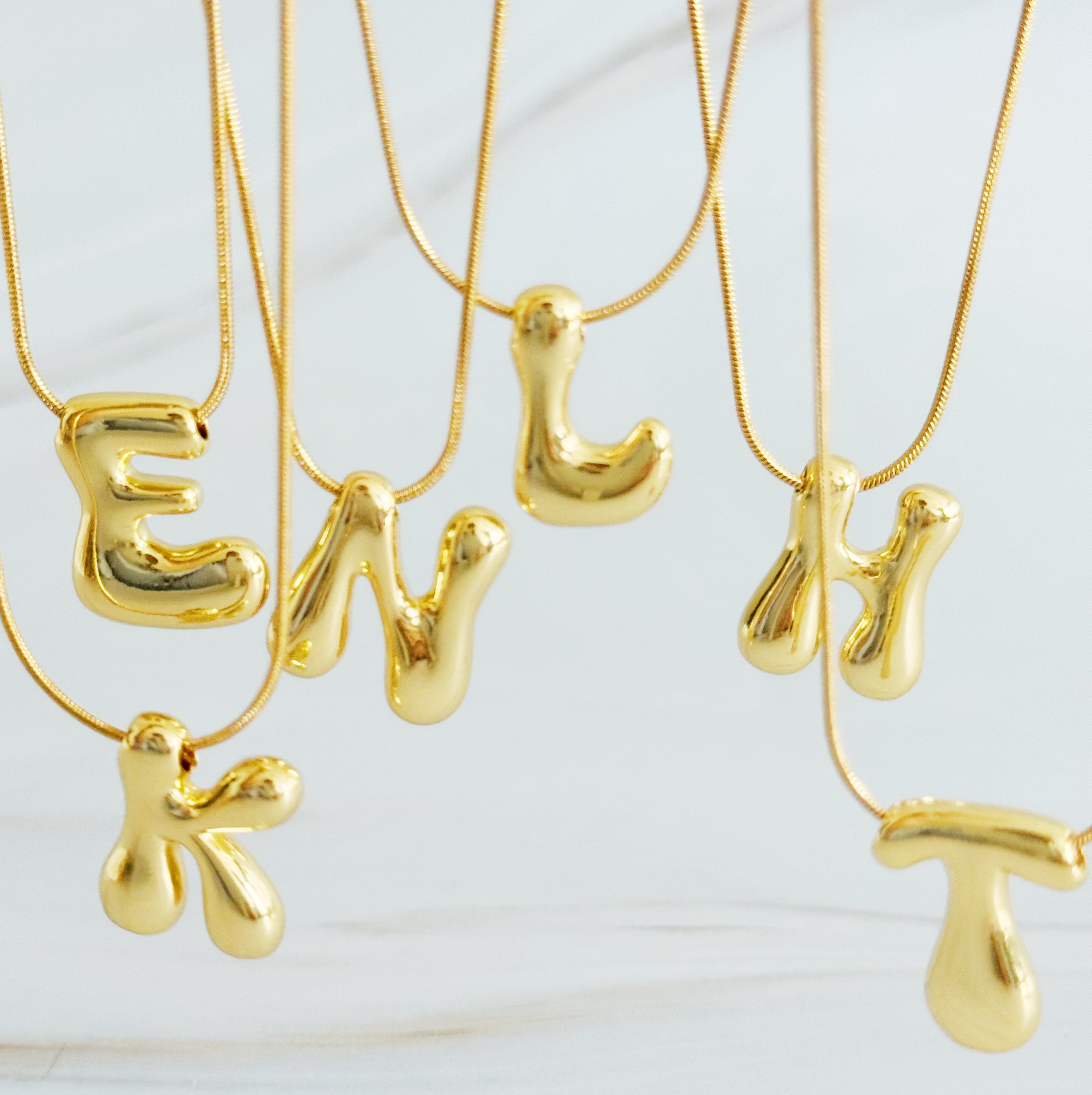 Balloon Letter Initial Pendant Necklace in Gold