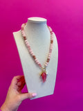 Gemstone with Fish Charm Necklace  - Pink