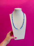 Gemstone with Pearl Detail Necklace - Blue