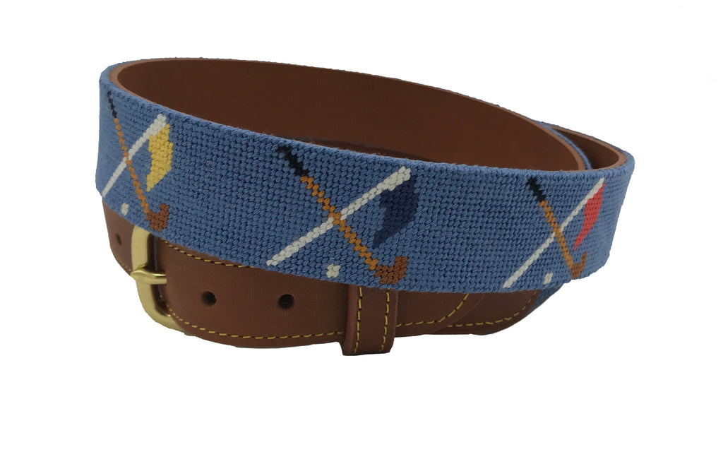 Golf Clubs and Flags Crossed Needlepoint Belt