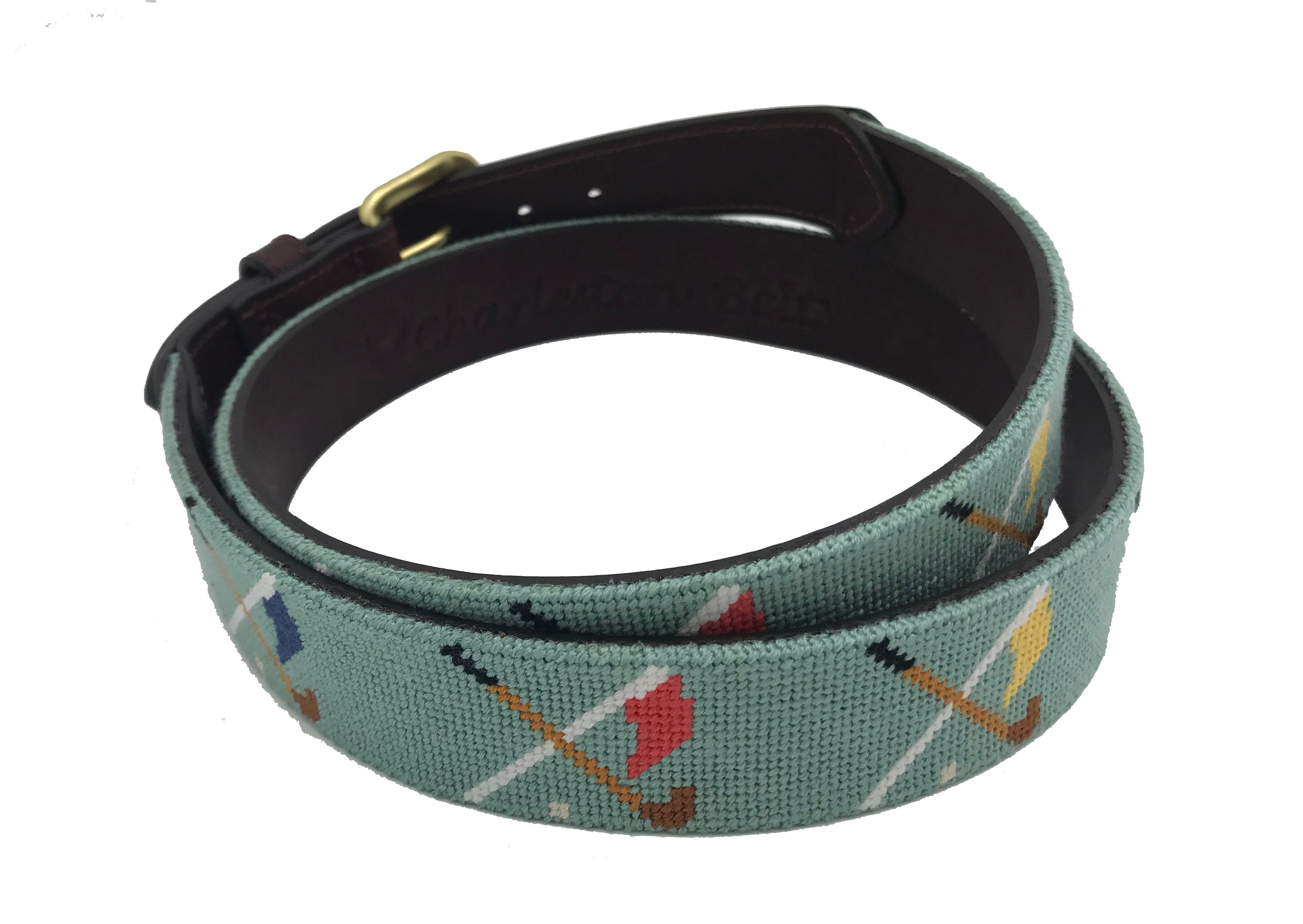Golf Clubs and Flags Crossed Needlepoint Belt