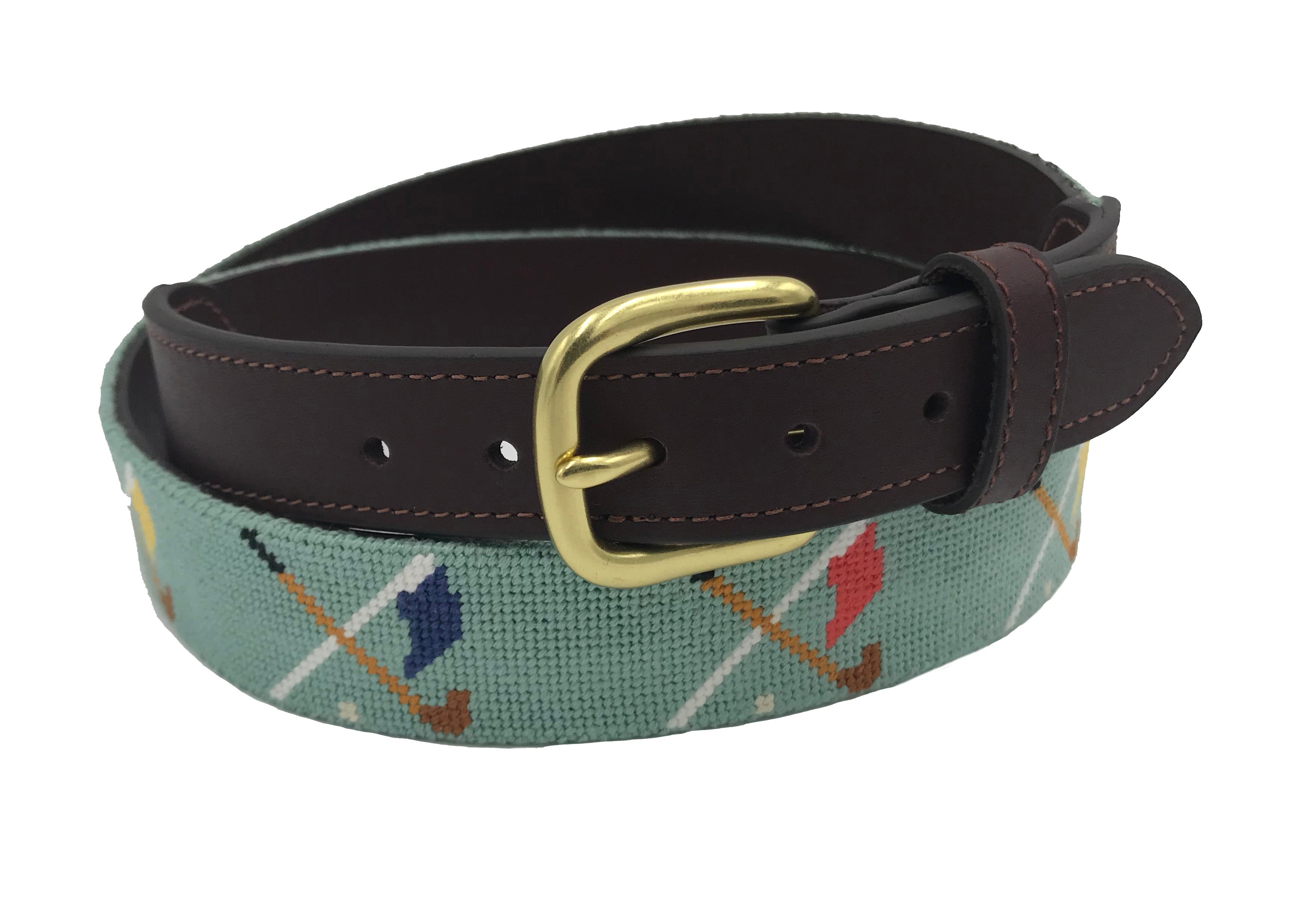 Golf Clubs and Flags Crossed Needlepoint Belt