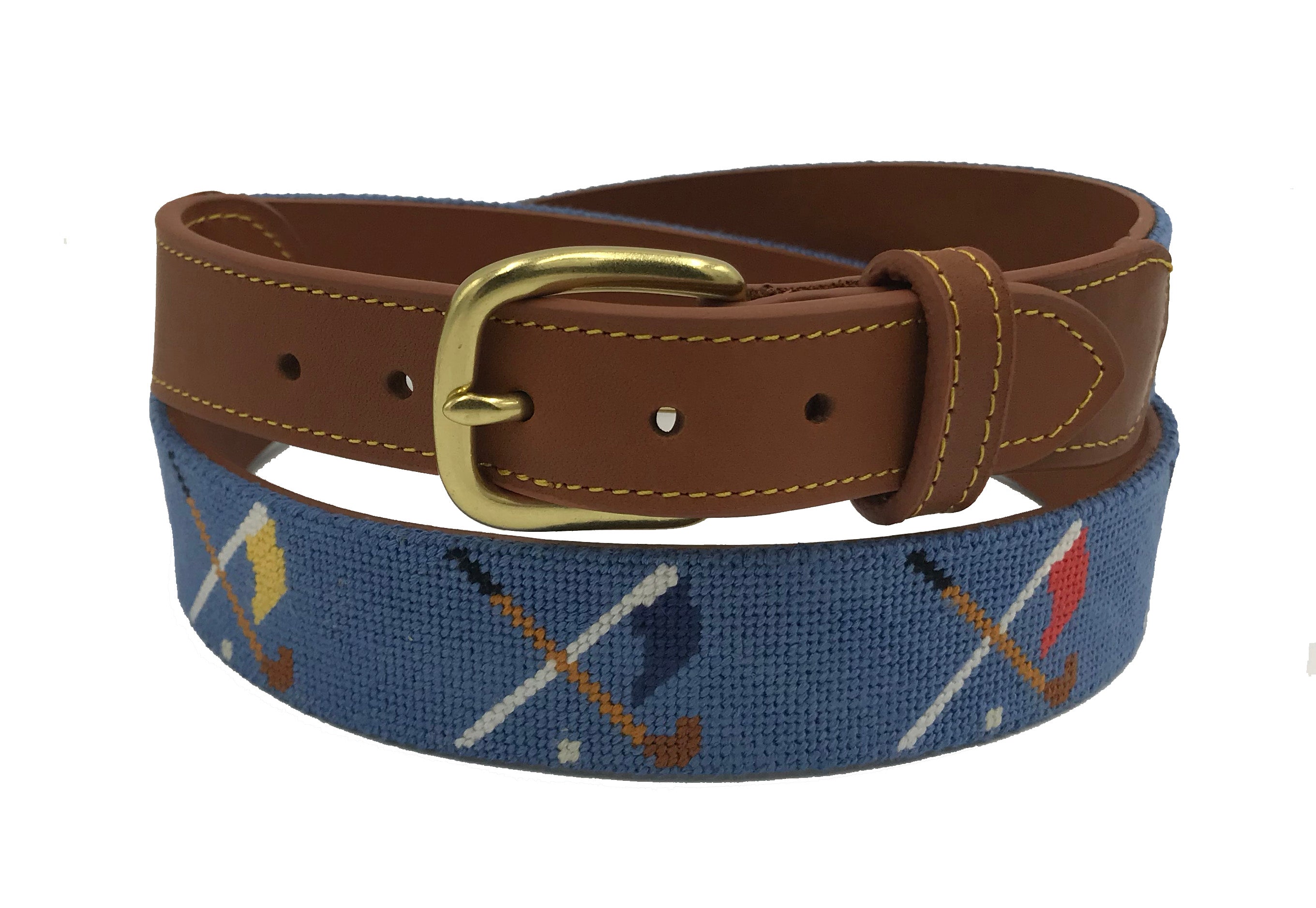 Golf Clubs and Flags Crossed Needlepoint Belt