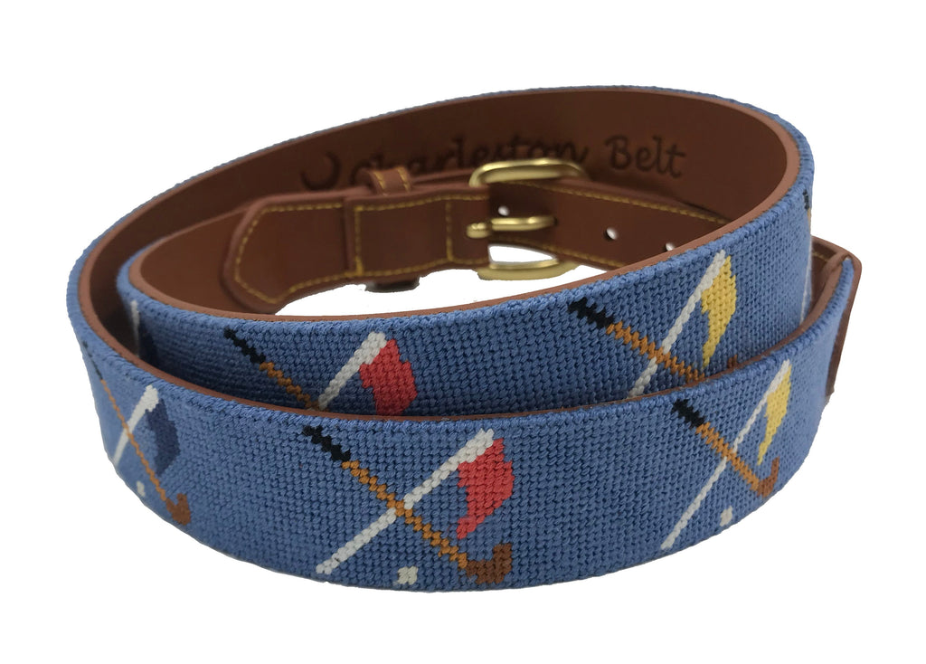Golf Clubs and Flags Crossed Needlepoint Belt