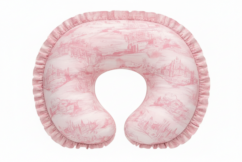 Pink Toile Ruffle Nursing Pillow Cover
