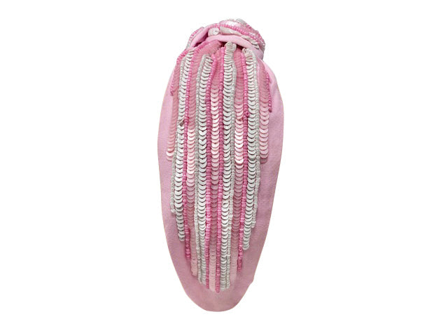 *Headband Knot - Pink and White Striped Sequin