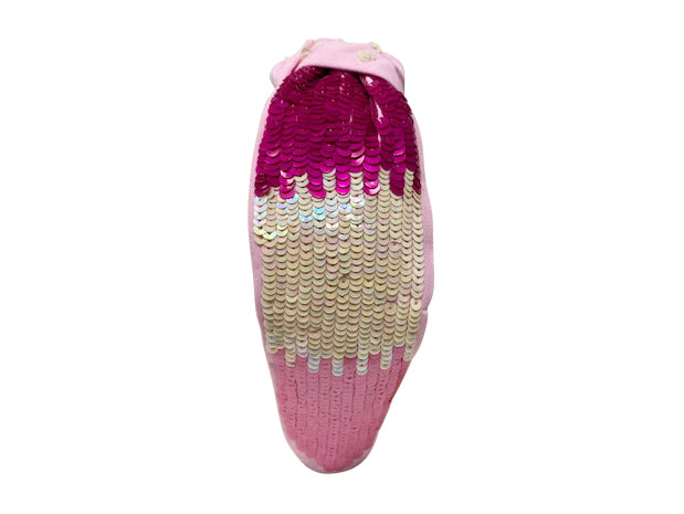 *Headband Knot - Pink and White Color Block Sequin