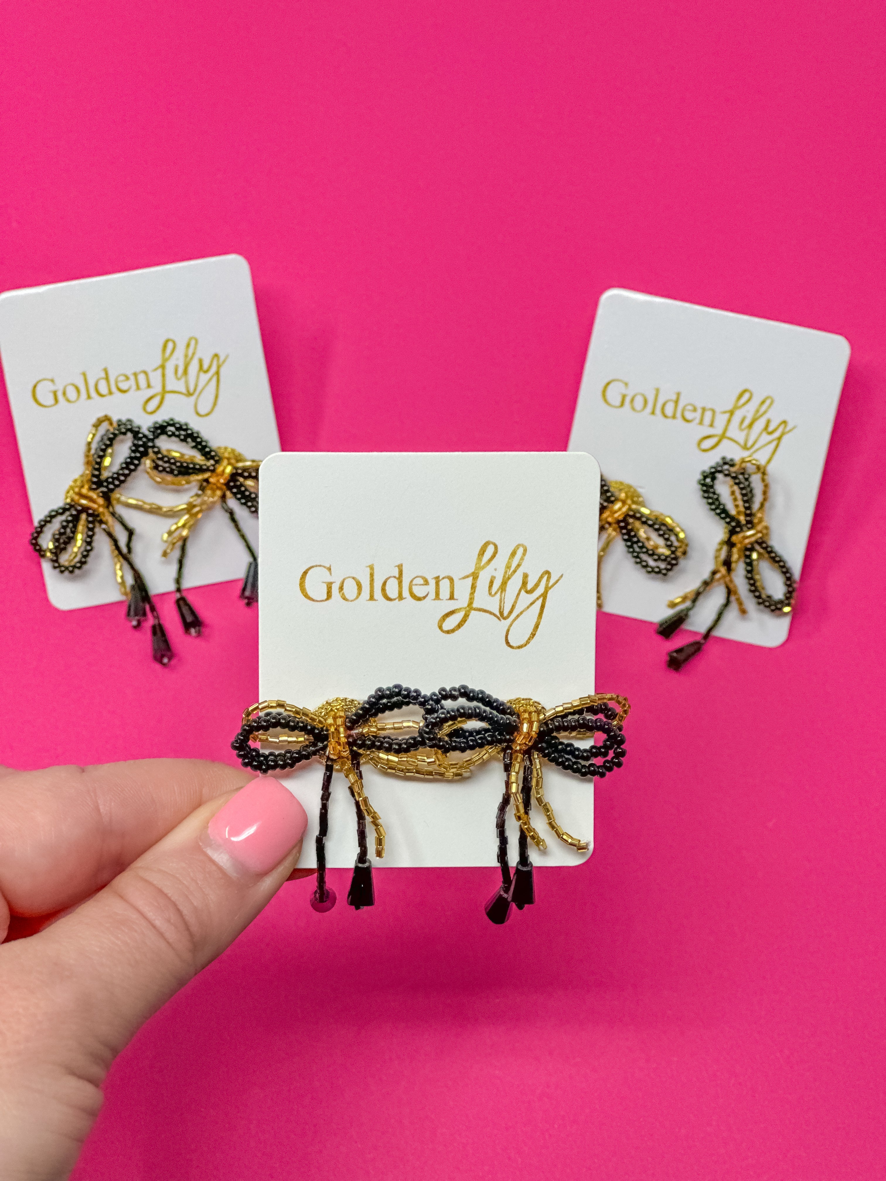 Mini Bow Earrings - Black and Gold