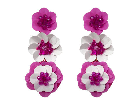 Spring Flower Tier Earrings - Pink and White