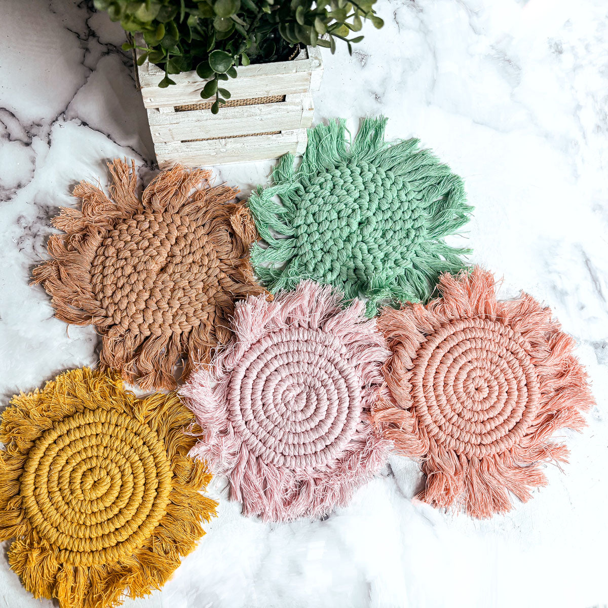 Pastel Braided Tassel Coasters