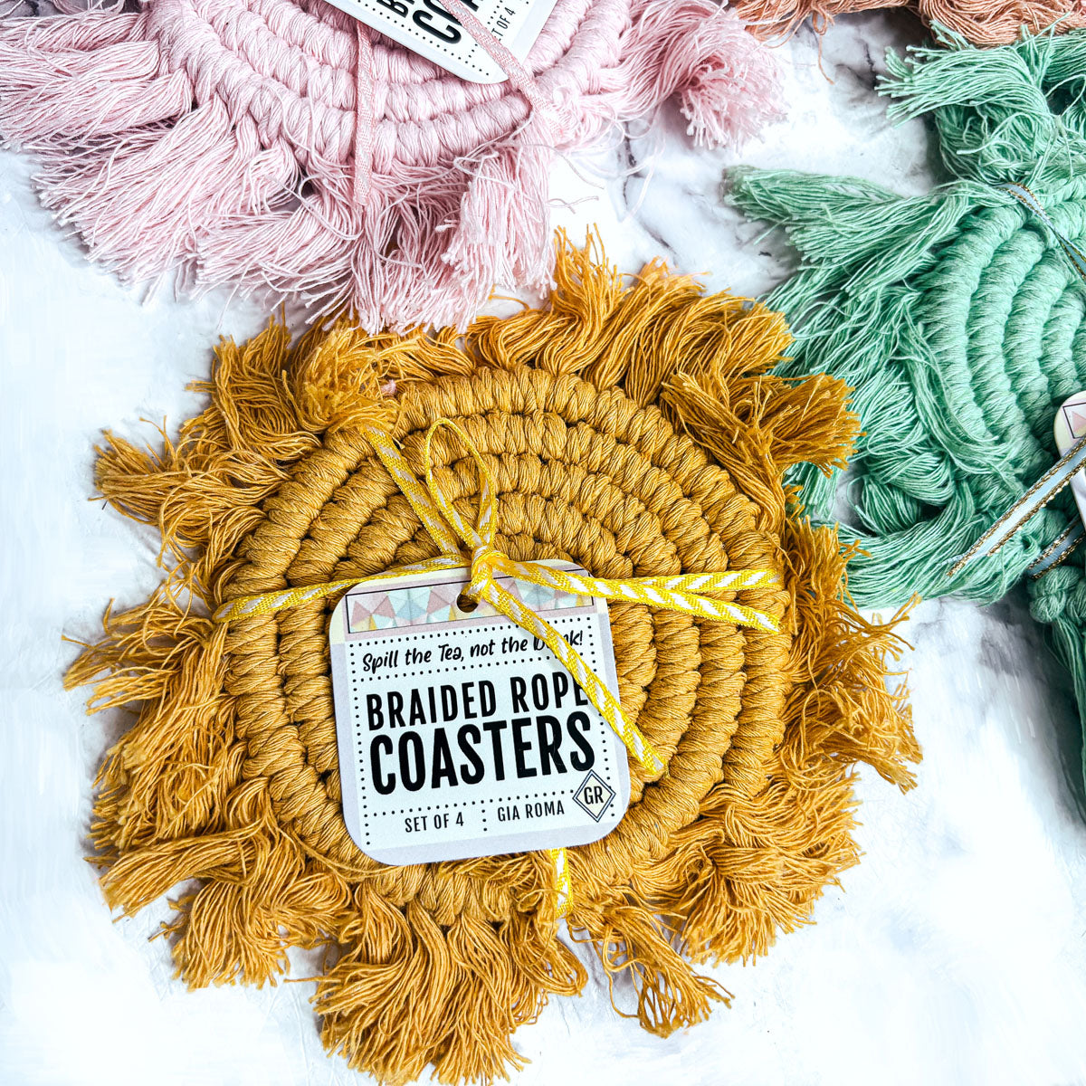Pastel Braided Tassel Coasters