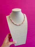 Beaded Mix Bead Necklace - Pink
