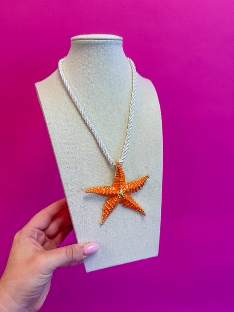 Cord Necklace - Star Fish - Orange