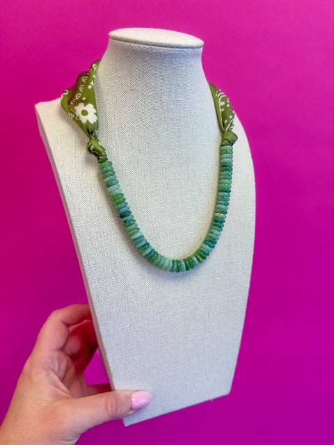 Scarf and Bead Necklace - Green