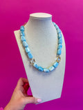 Chunky Bead with Rhinestone Necklace - Blue