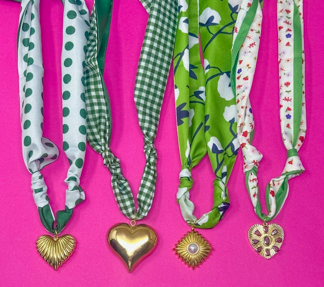 Spring Scarf Necklace - Greens