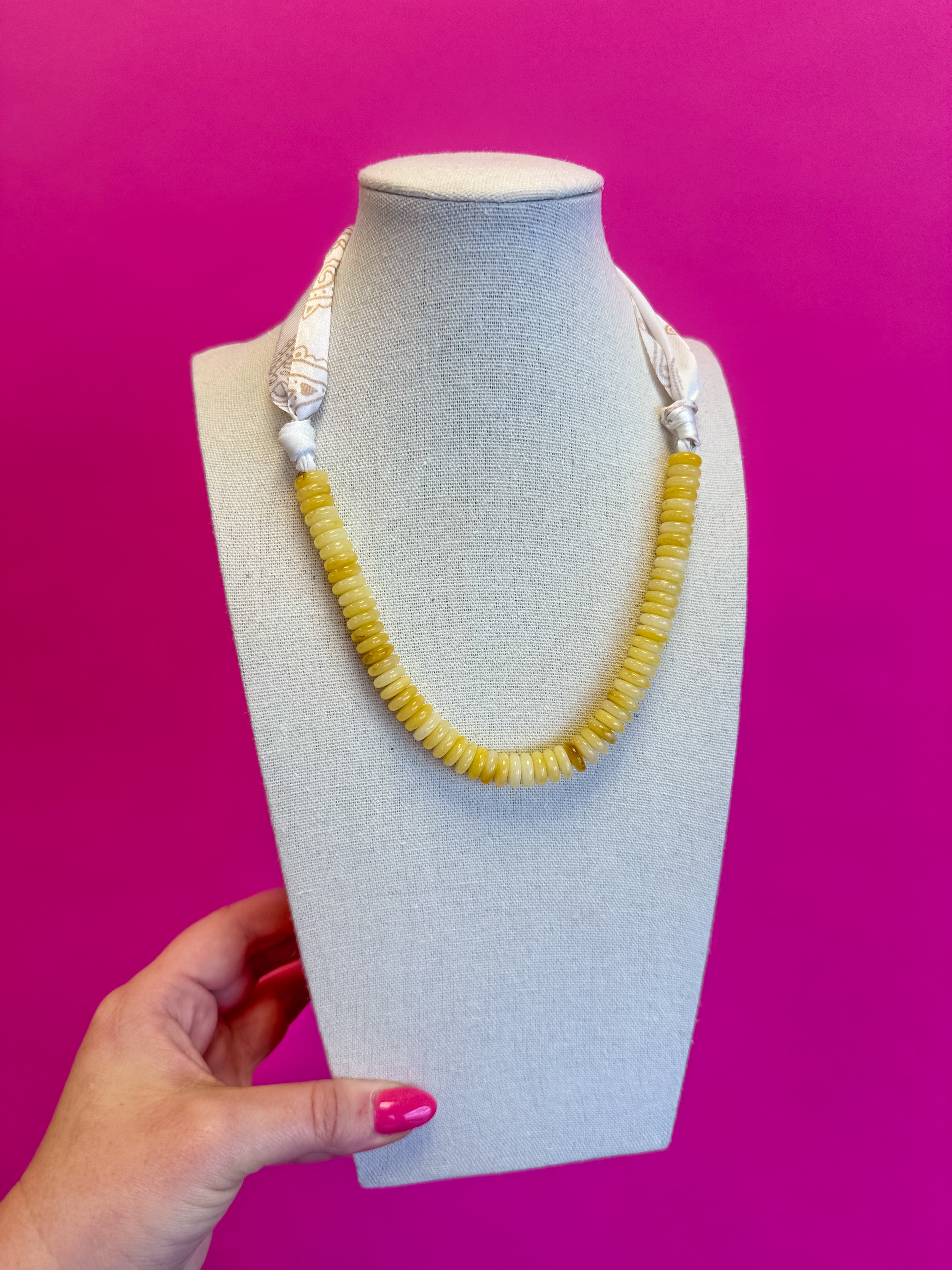 Scarf and Bead Necklace - Beige/Yellow