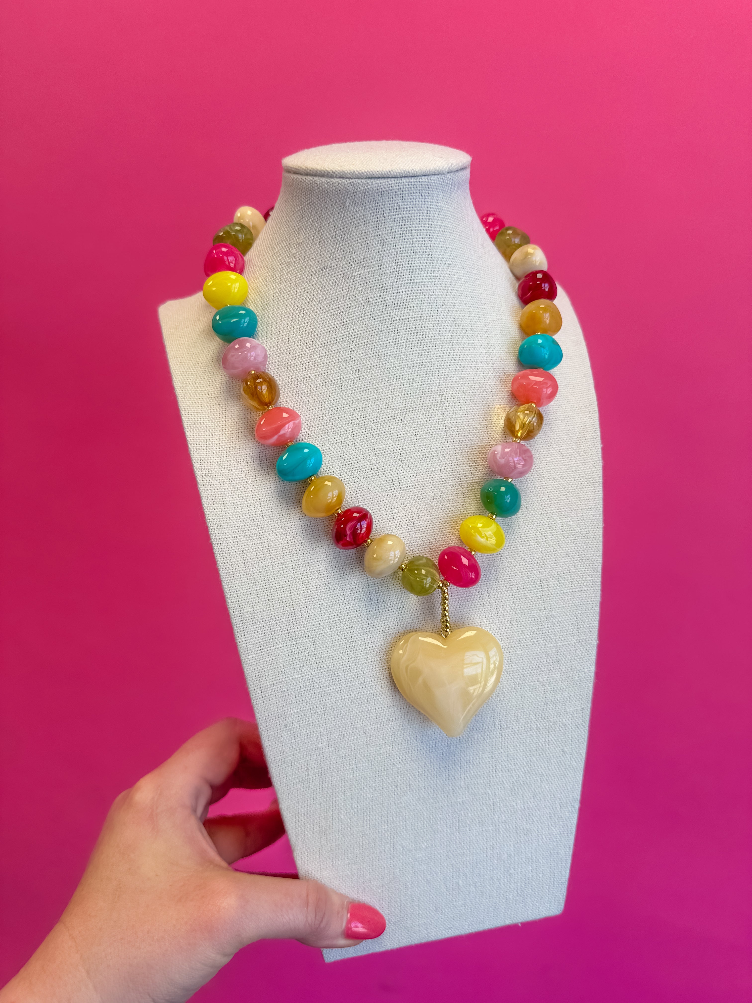 Bauble Beaded Heart Necklace - Ivory