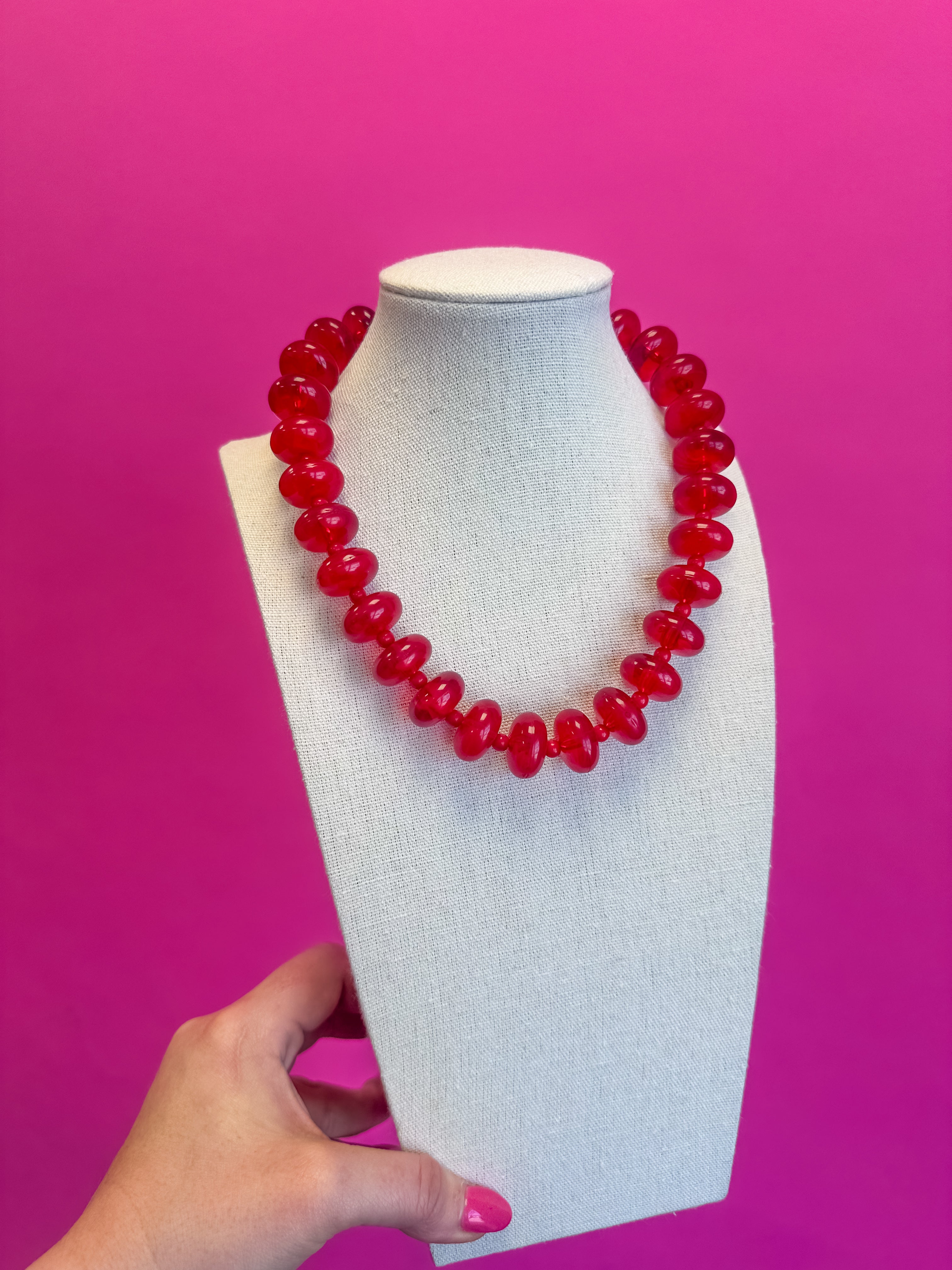 Circle Bauble Ball Necklace - Red