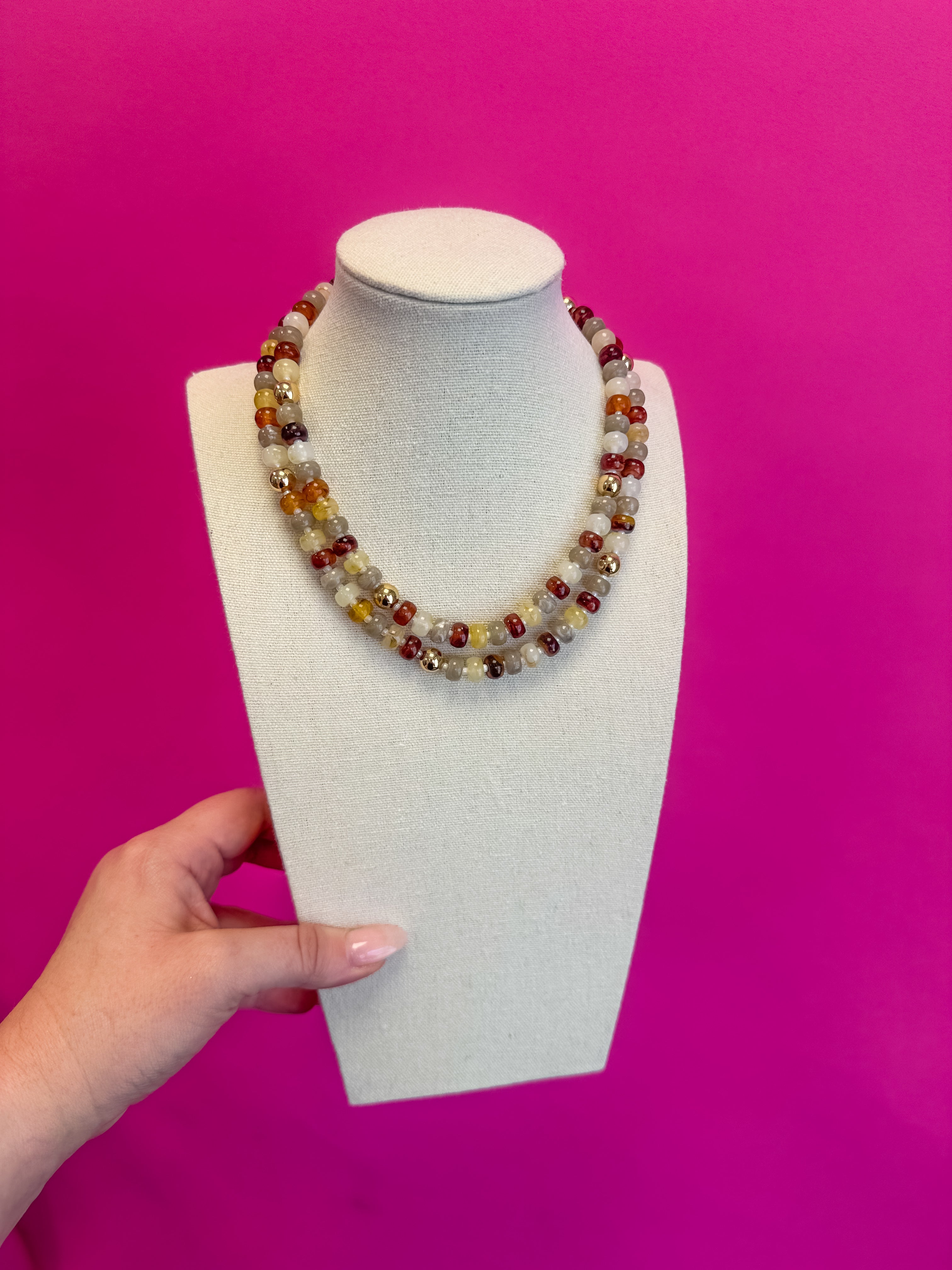 Multi Beaded Necklace - Brown