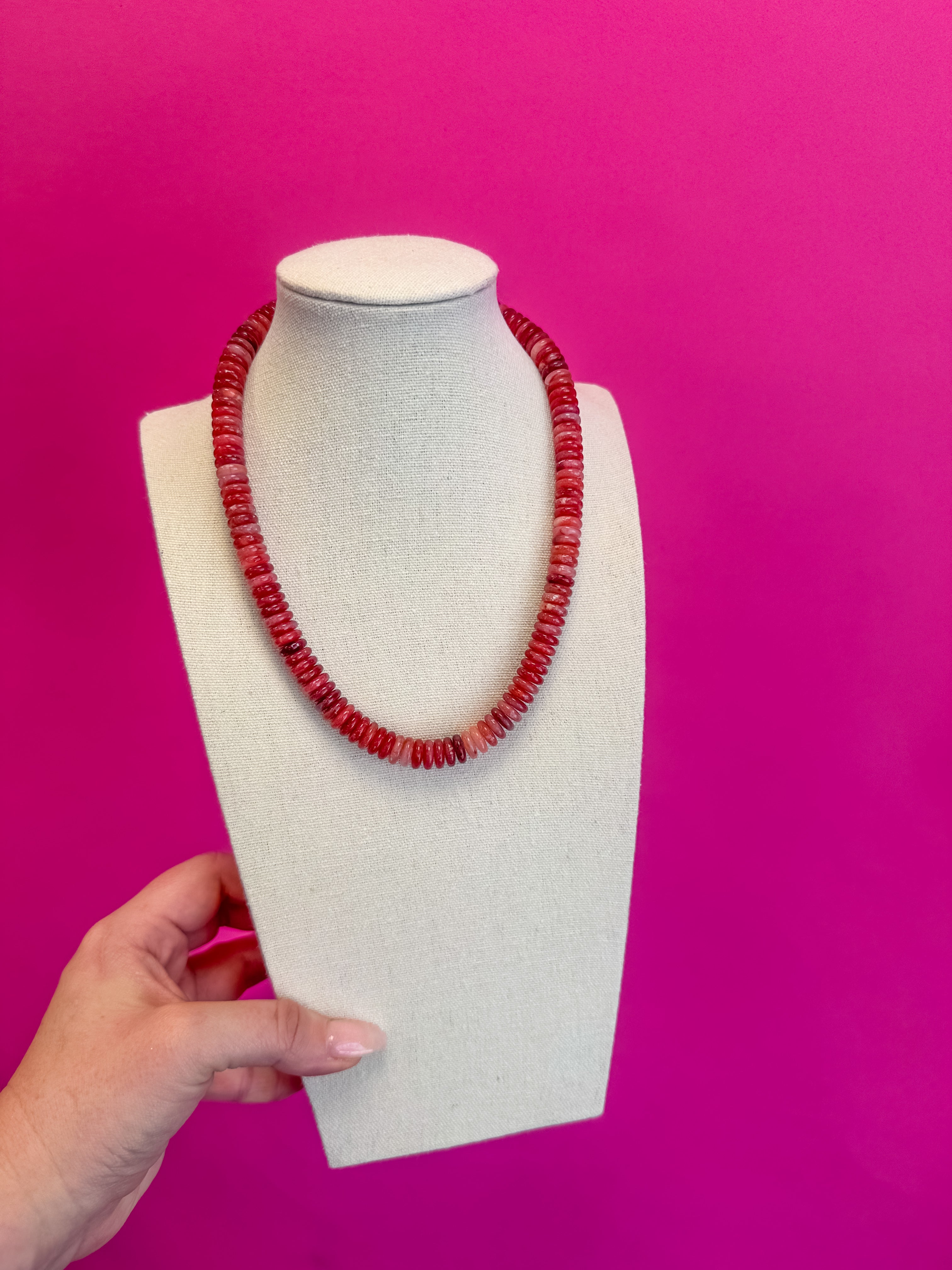Statement Beaded Necklace - Red